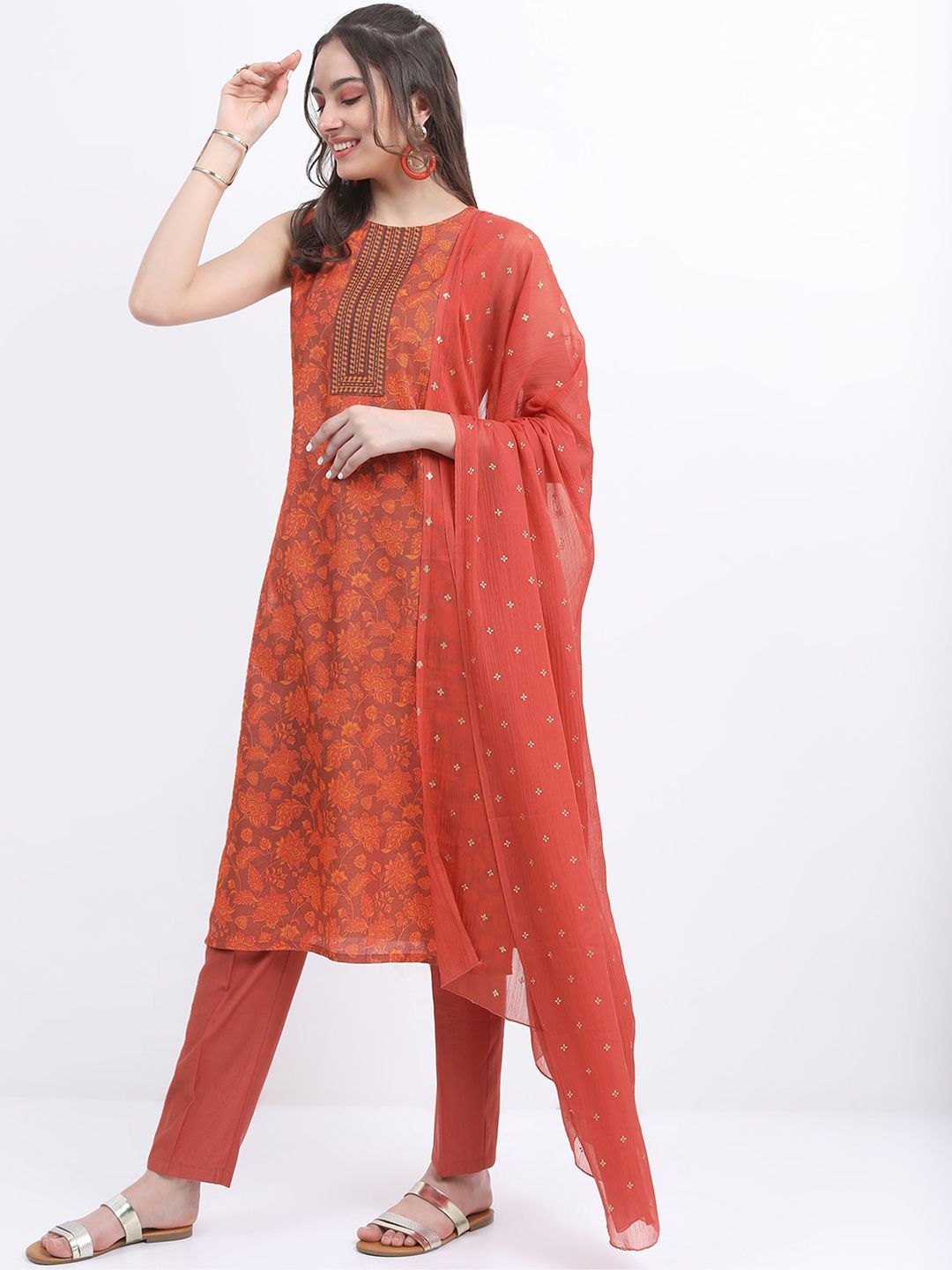 Vishudh Floral Printed Straight Kurta with Trousers & Dupatta
