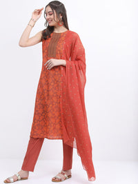 Vishudh Floral Printed Straight Kurta with Trousers & Dupatta