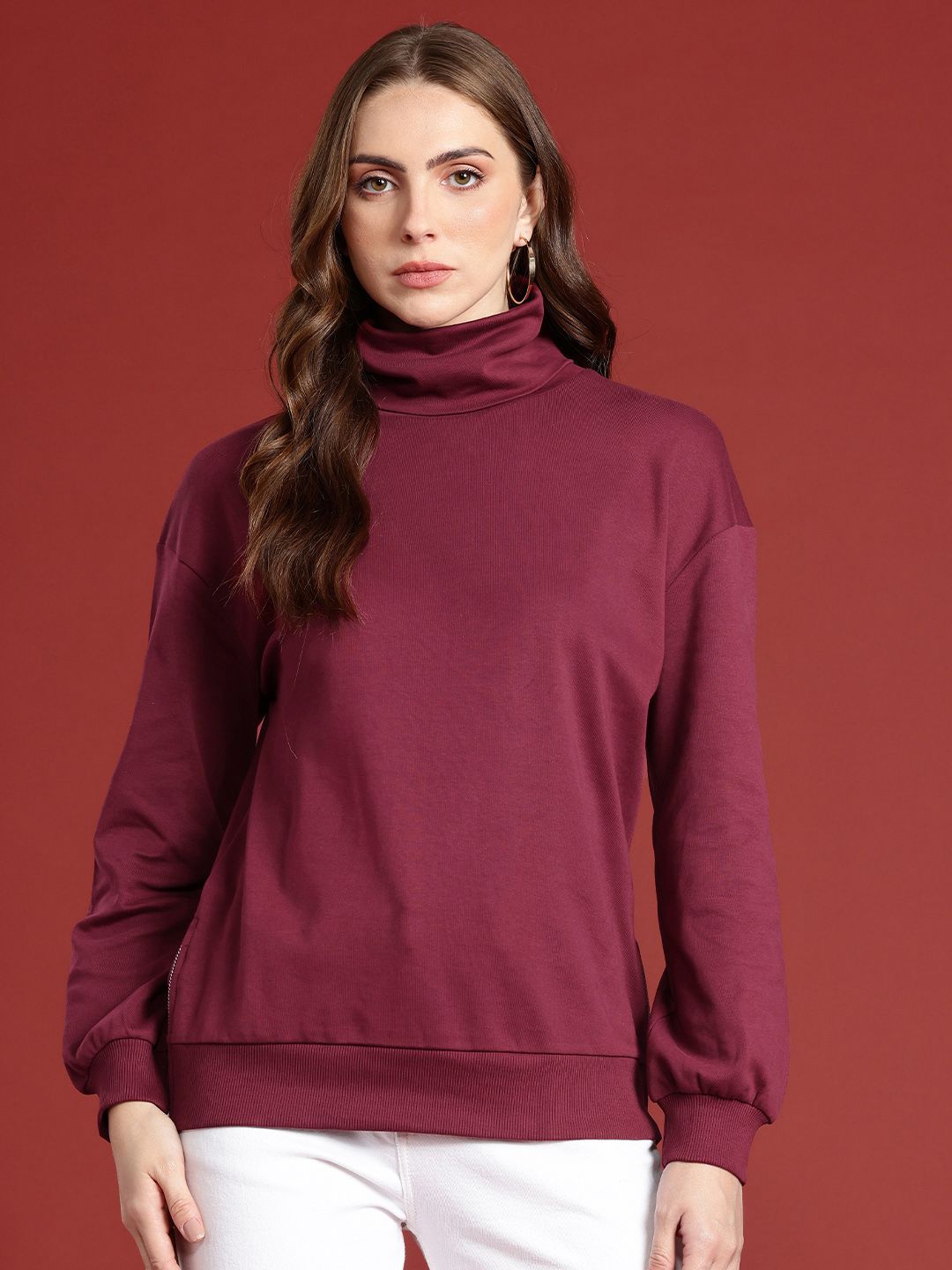 all about you Long Sleeves Pure Cotton Turtle Neck Sweatshirt