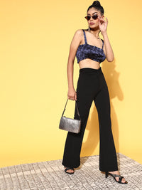 SASSAFRAS Women Classic Black Solid Graduated Flared Trousers