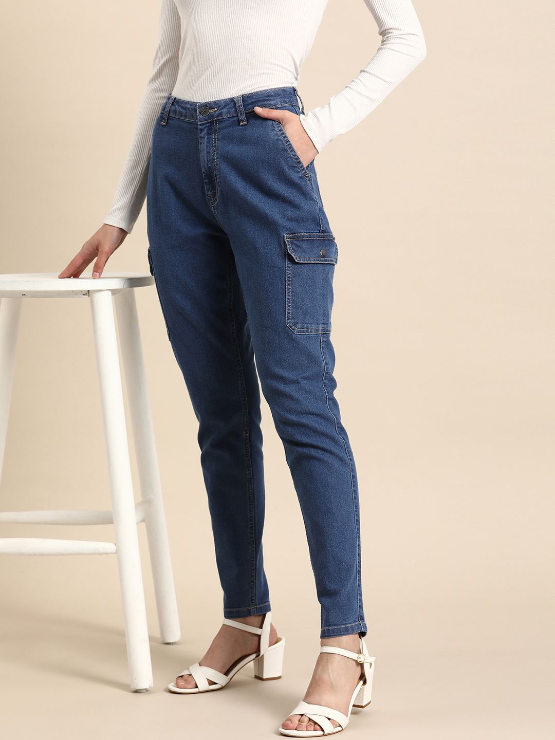 all about you Women Cargo Fit Mid-Rise Stretchable Jeans