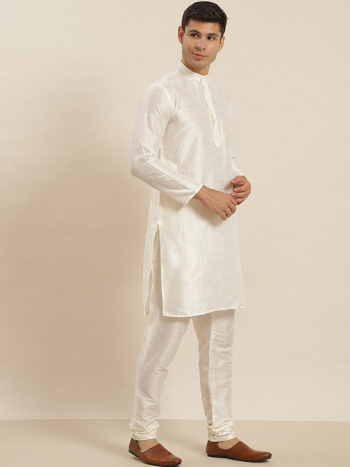 SOJANYA Mandarin Collar Straight Regular Kurta With Churidar & Nehru Jacket