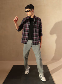 DENNISON Smart Tartan Checked Spread Collar Casual Shirt