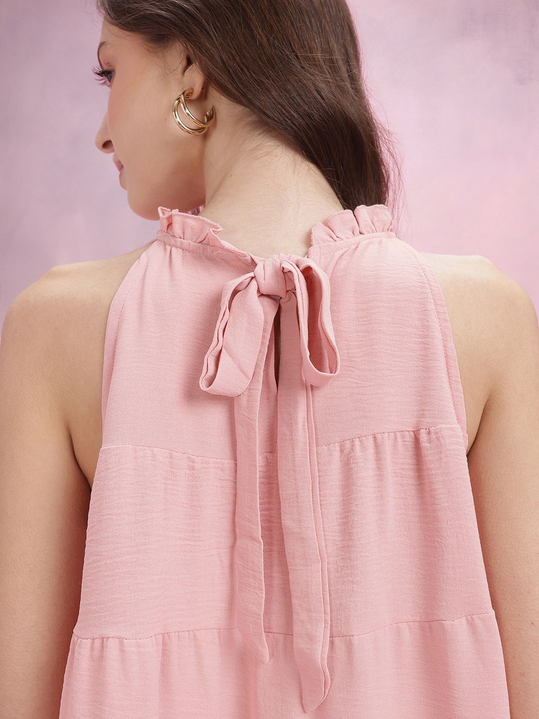 DressBerry Tie-Up Neck Ruffled Tiered Dress