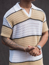 Powerlook Men Striped Polo Collar Pockets T-shirt