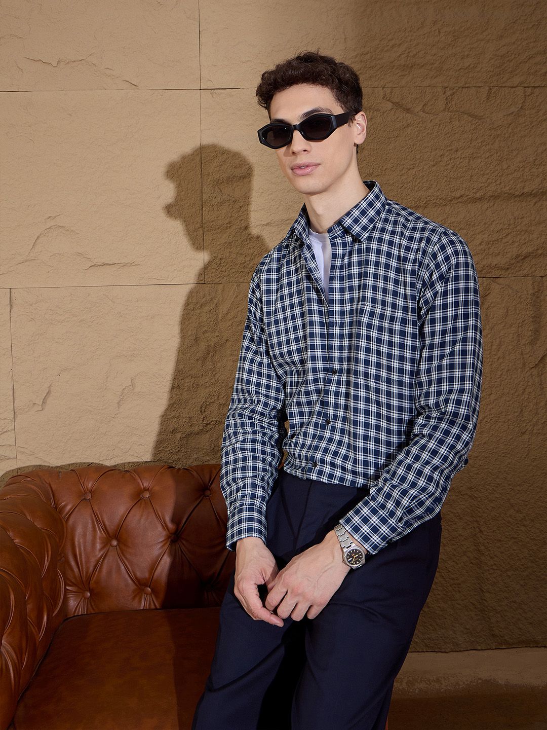 DENNISON Men's Tartan Checks Cotton Casual Shirt