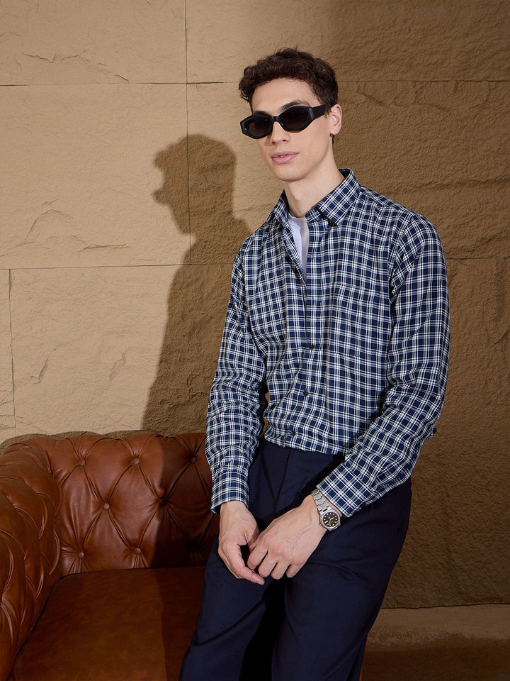 DENNISON Men's Tartan Checks Cotton Casual Shirt