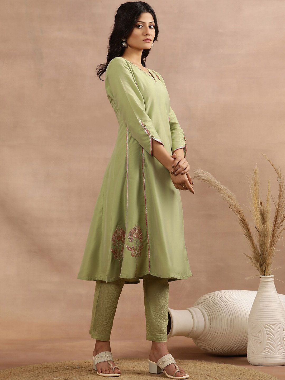 W Women Regular Sequinned Kurta with Trousers & With Dupatta