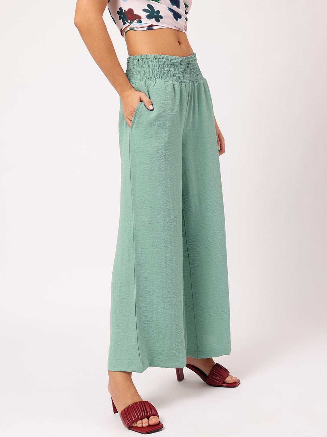 DressBerry Women Modern Masterpieces Smocked Flared Fit Trousers