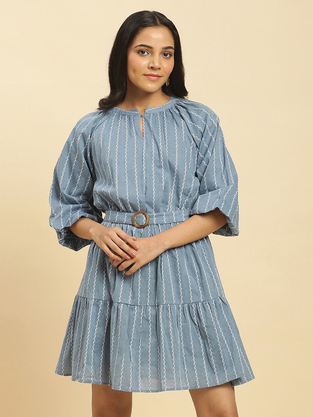 W Striped Pure Cotton A-Line Dress