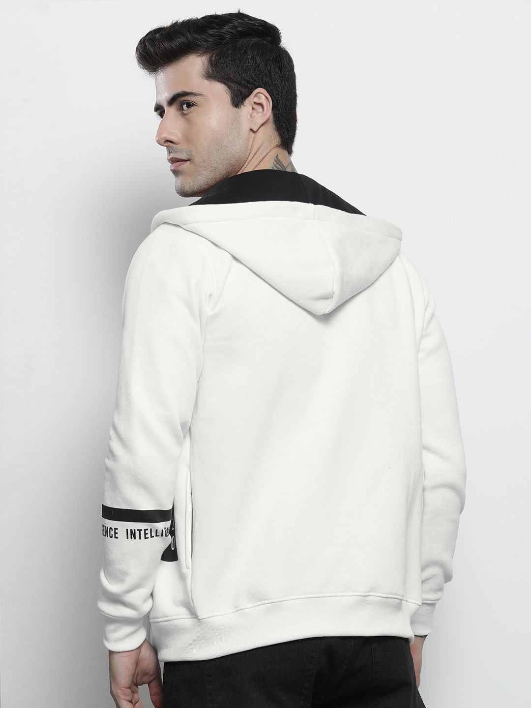 The Indian Garage Co Men White Colourblocked Hooded Sweatshirt