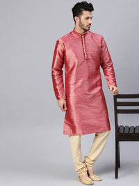 SOJANYA Men Pink Woven Design Straight Kurta