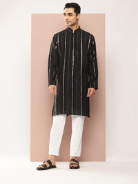 See Designs Men Embroidered Sequinned Chanderi Silk Kurta with Pyjamas