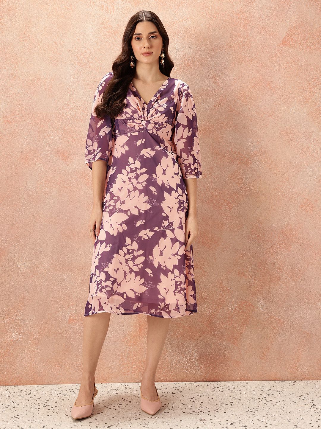 all about you Floral Print Twisted A-Line Midi Dress