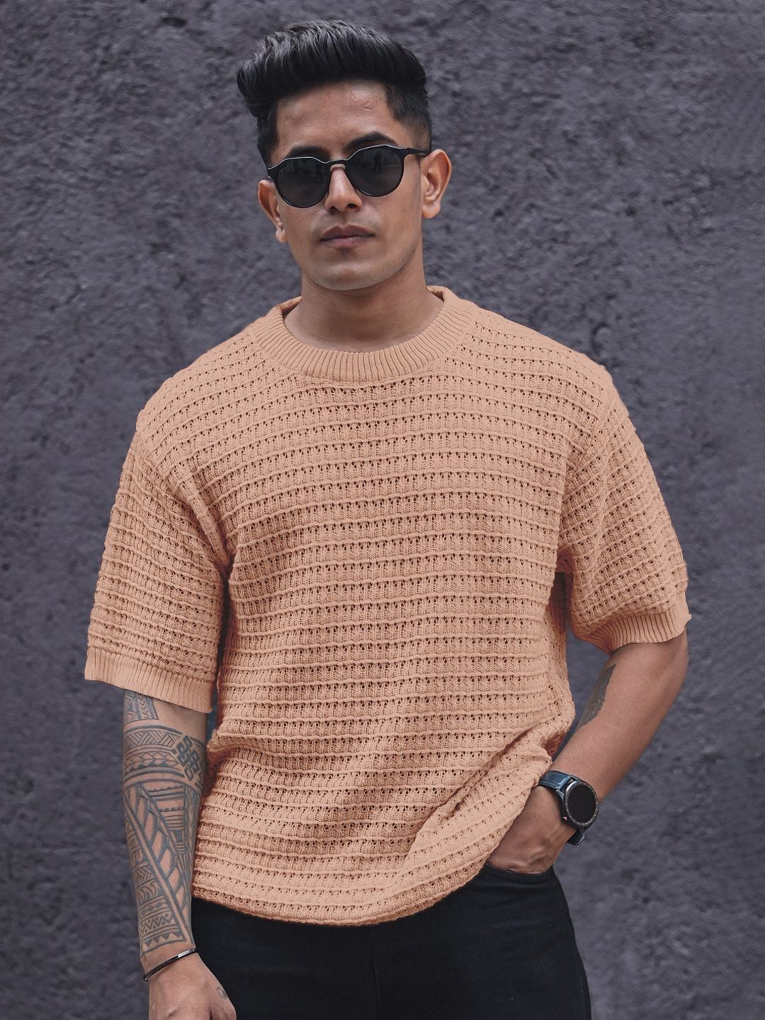 Powerlook Men Crochet Oversized T-shirt