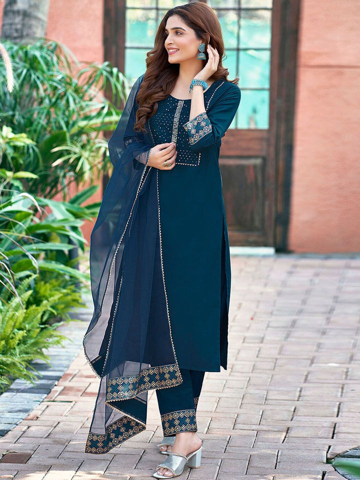 KALINI Yoke Design Sequinned Kurta with Trousers & Dupatta