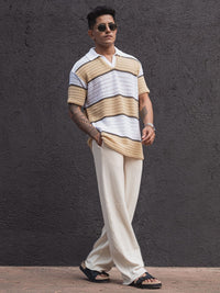 Powerlook Men Striped Polo Collar Pockets T-shirt