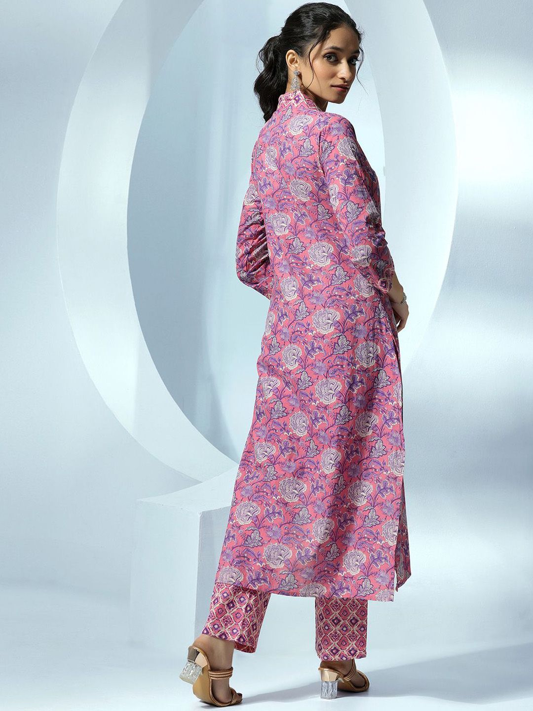 Libas Women Ethnic Motifs Printed Regular Beads and Stones Pure Cotton Kurta with Trousers