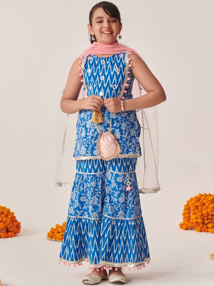 pspeaches Girls Ethnic Motifs Printed Gotta Patti Kurta Sets With Dupatta
