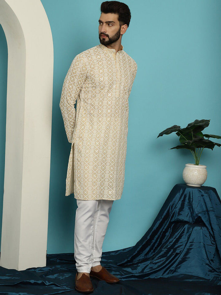 SOJANYA Motif Etnik Sulam Kurta Kapas Tulen dengan Churidar