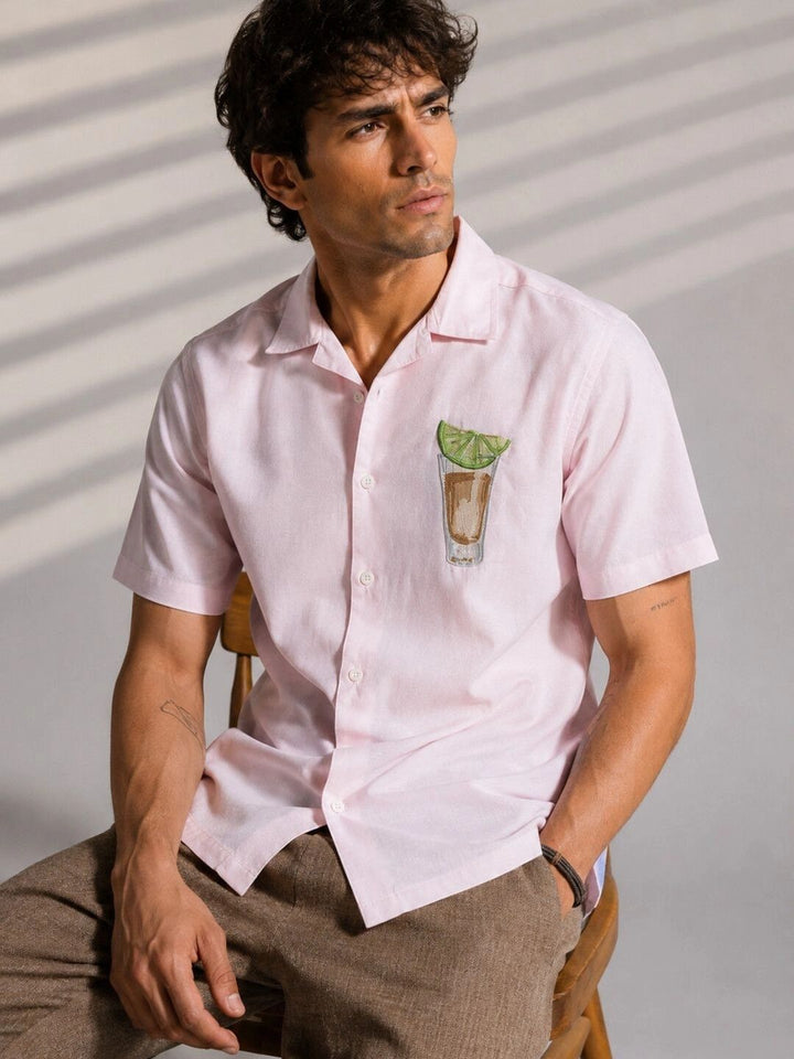 Eszett Lemon-Glass Cuban Collar Cotton Shirt