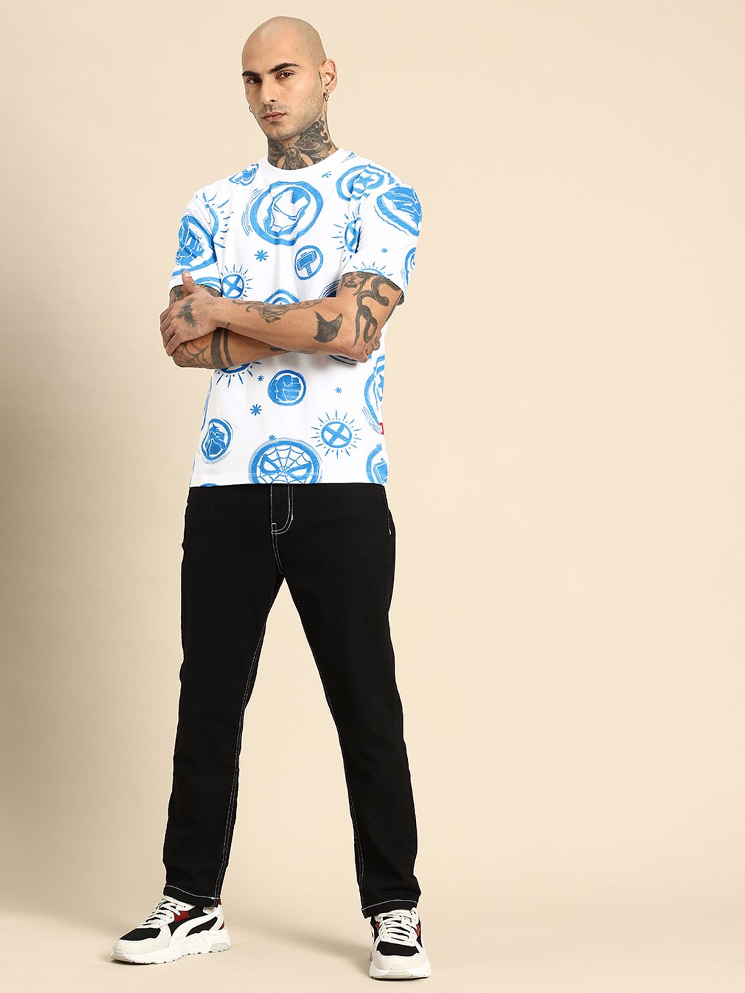 Being Human Marvel Printed Drop-Shoulder Sleeves Relaxed Fit Pure Cotton T-shirt