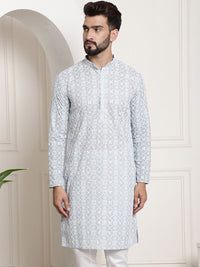 SOJANYA Band Collar Ethnic Motifs Embroidered Thread Work Cotton Kurta