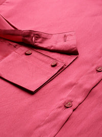 SASSAFRAS Women Pink Comfort Fit Satin Longline Party Shirt