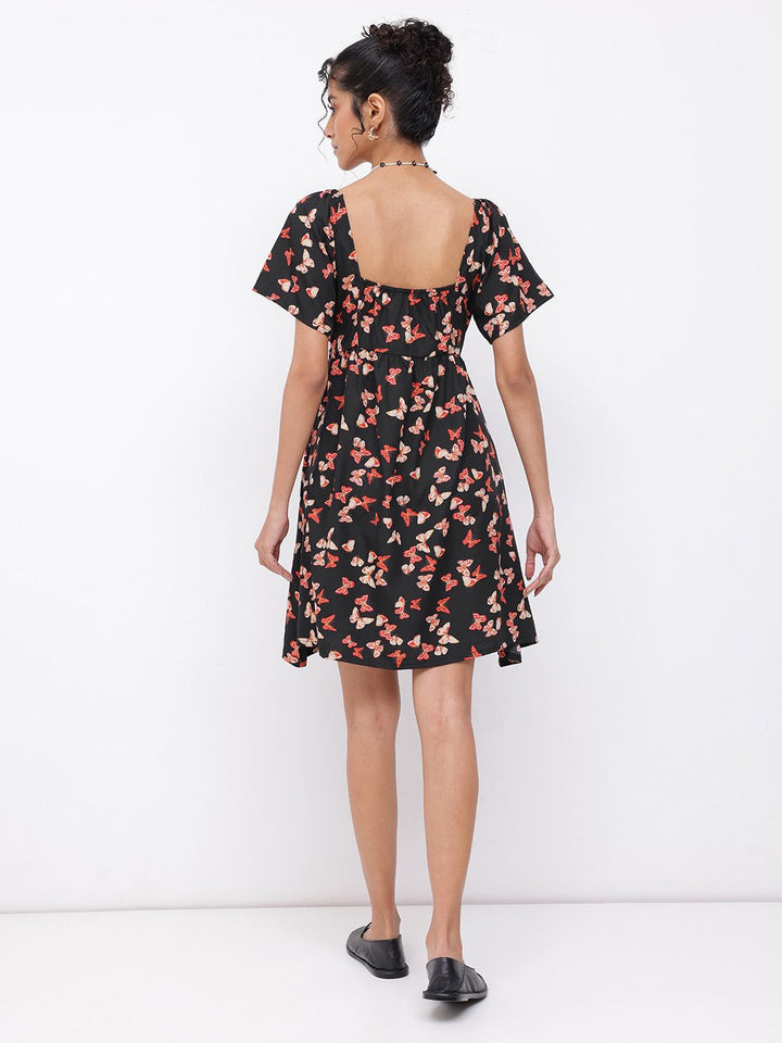 DressBerry Glowing Papillon Print Cut-Out Dress