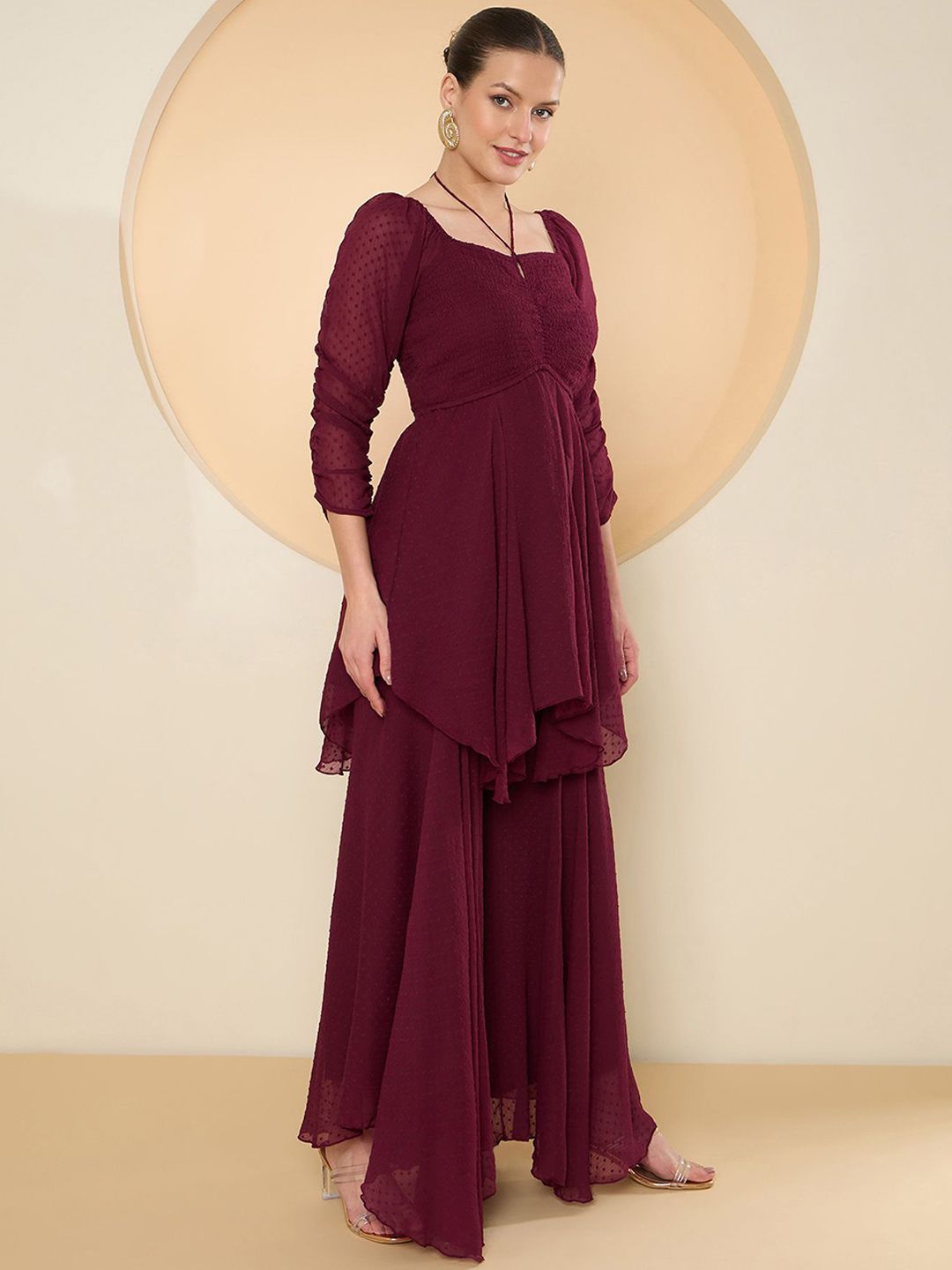 Antheaa Notch Neck Three-Quarter Sleeves Top With Palazzo
