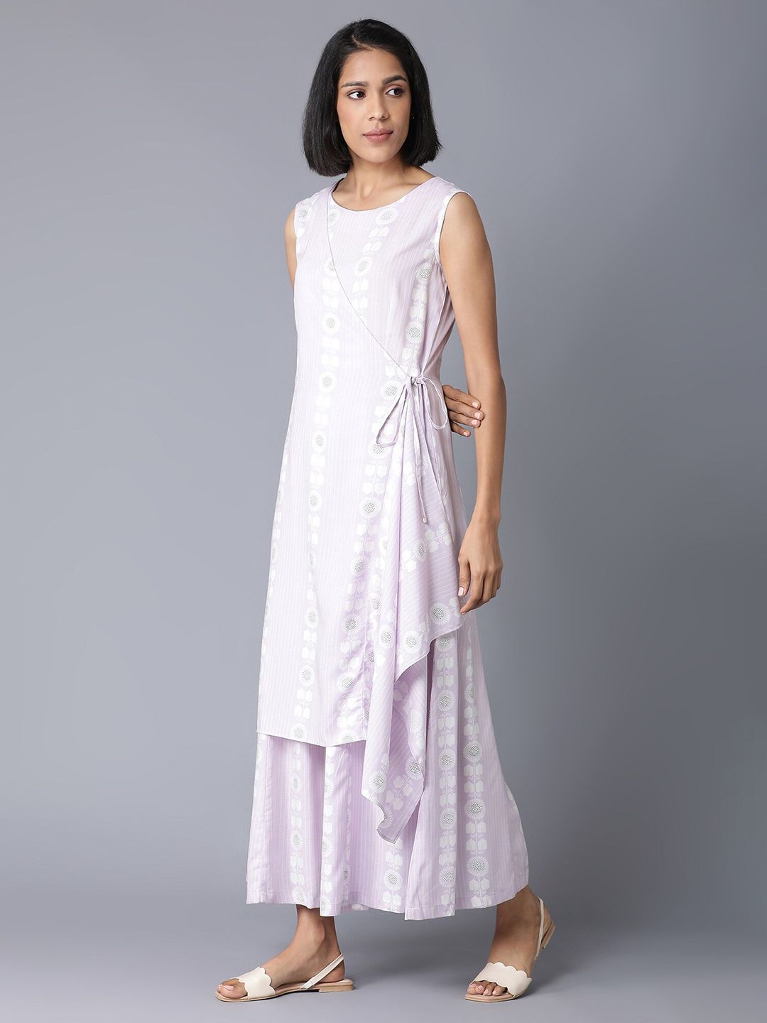 W Purple & White Printed Basic Jumpsuit