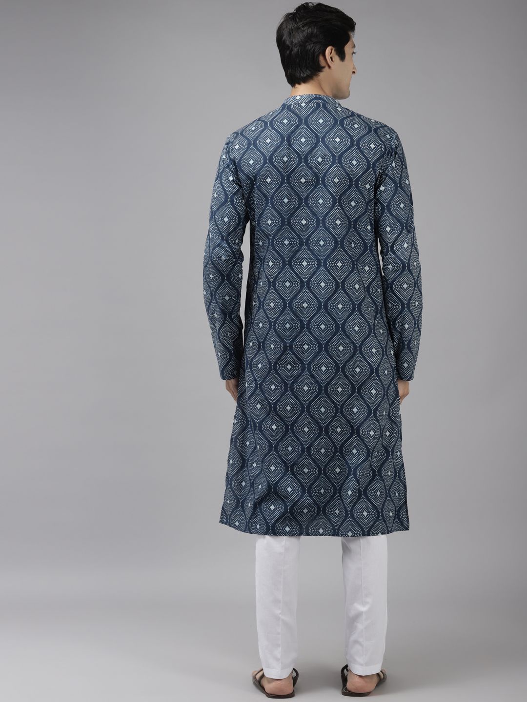 See Designs Men Blue Printed Pure Cotton Indigo Kurta with Trousers