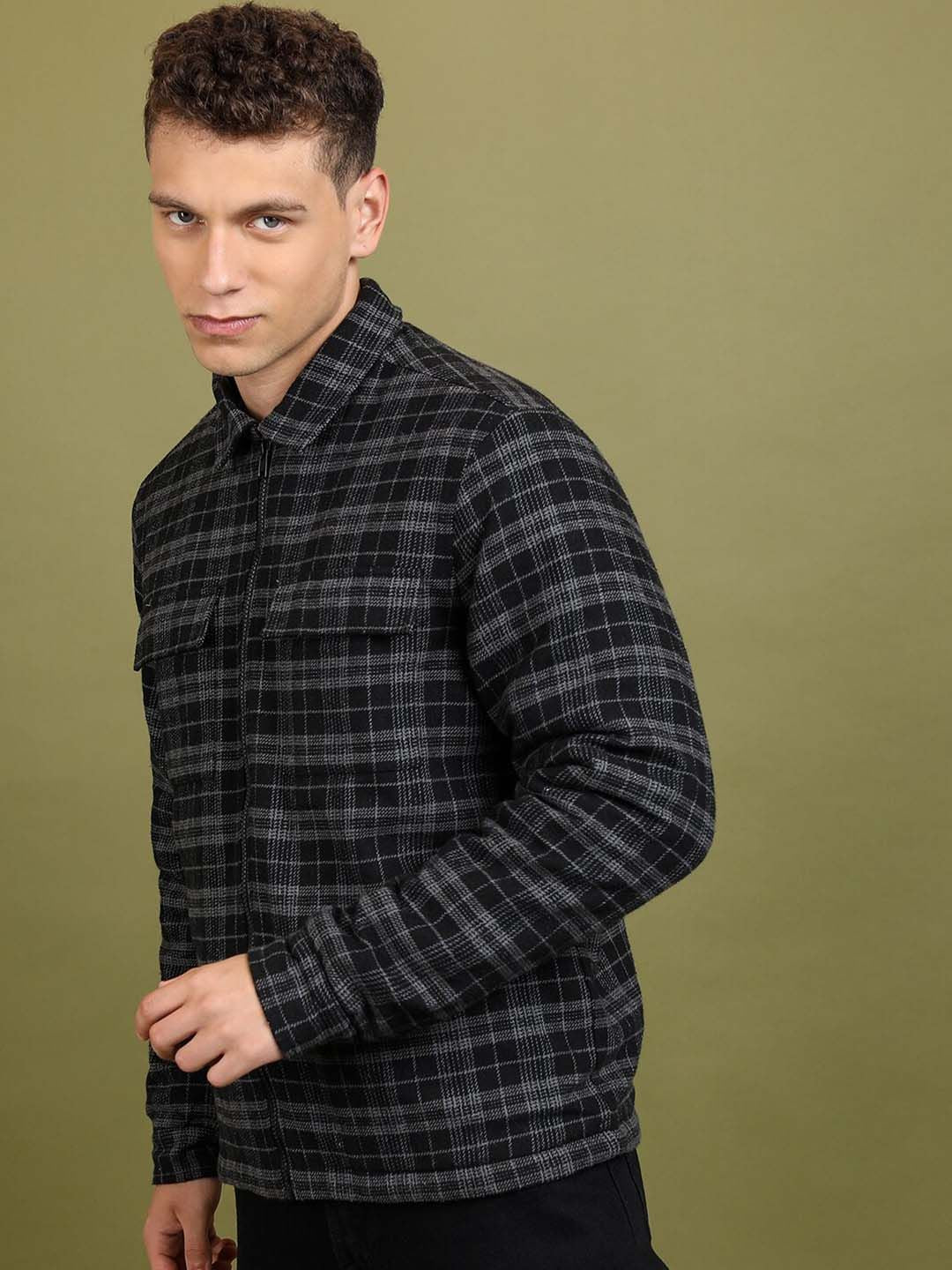 HIGHLANDER Checked Spread Collar Flannel Checked Shirt