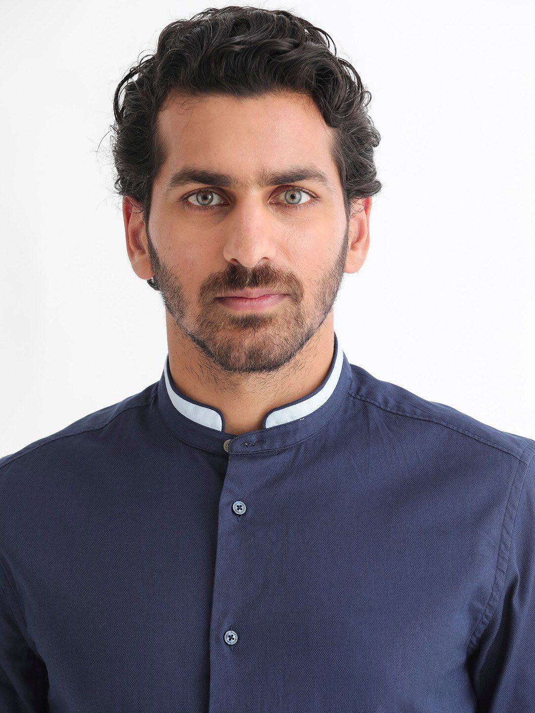 RARE RABBIT Men Tehran Mandarin Collar Slim Fit Opaque Shirt