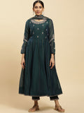 W Ethnic Motifs Embroidered Round Neck Thread Work Anarkali Kurta With Trousers & Dupatta