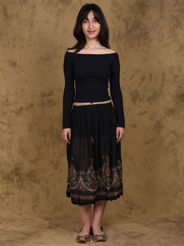 Exotic India Embellished A-Line Mini Skirt
