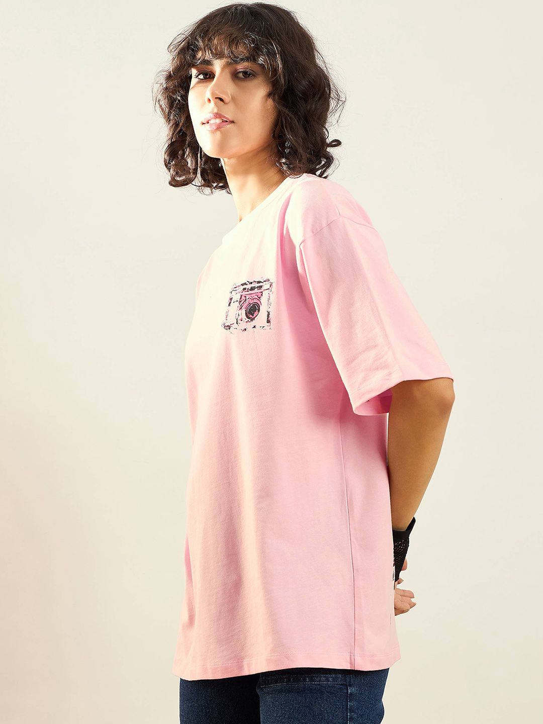 SASSAFRAS Pure Cotton Graphic Printed Round Neck Oversized T-shirt