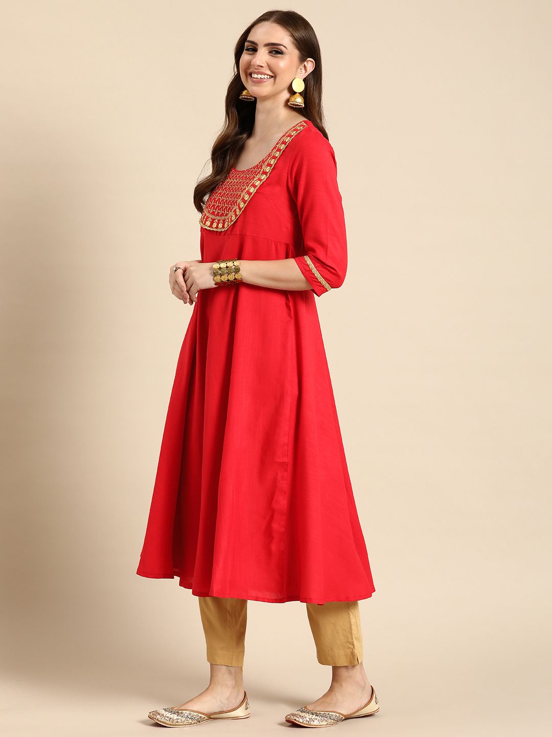 Anouk Ethnic Motifs Yoke Design Zari Work Kurta
