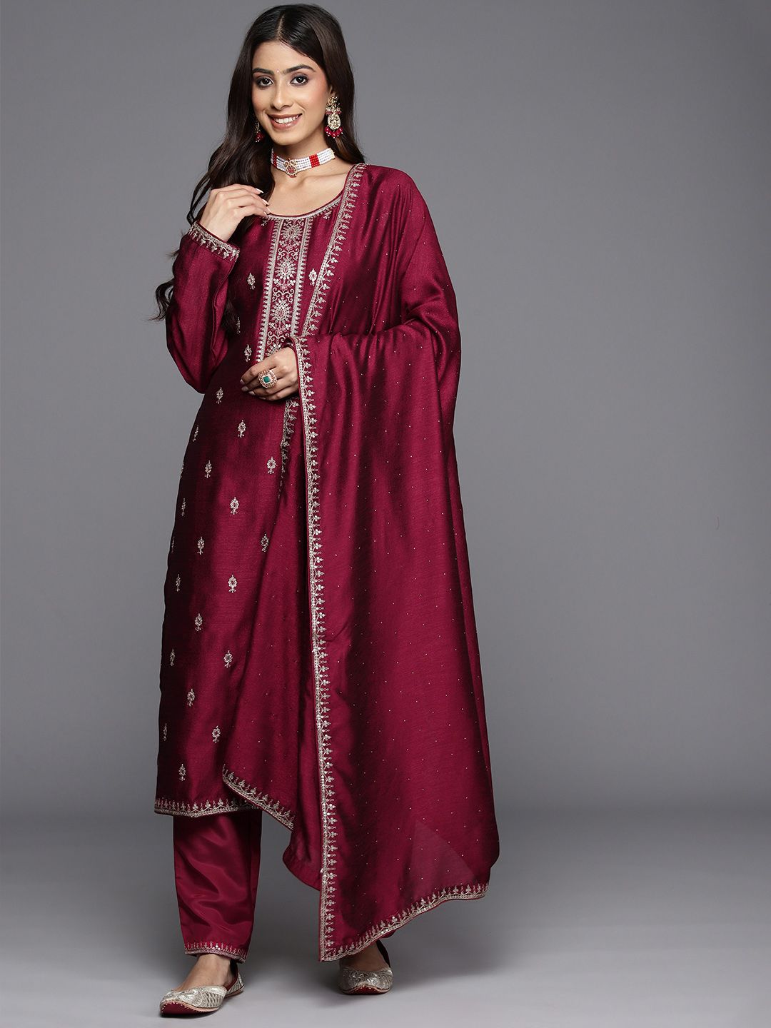 Indo Era Ethnic Motifs Embroidered Regular Sequinned Kurta with Trousers & Dupatta
