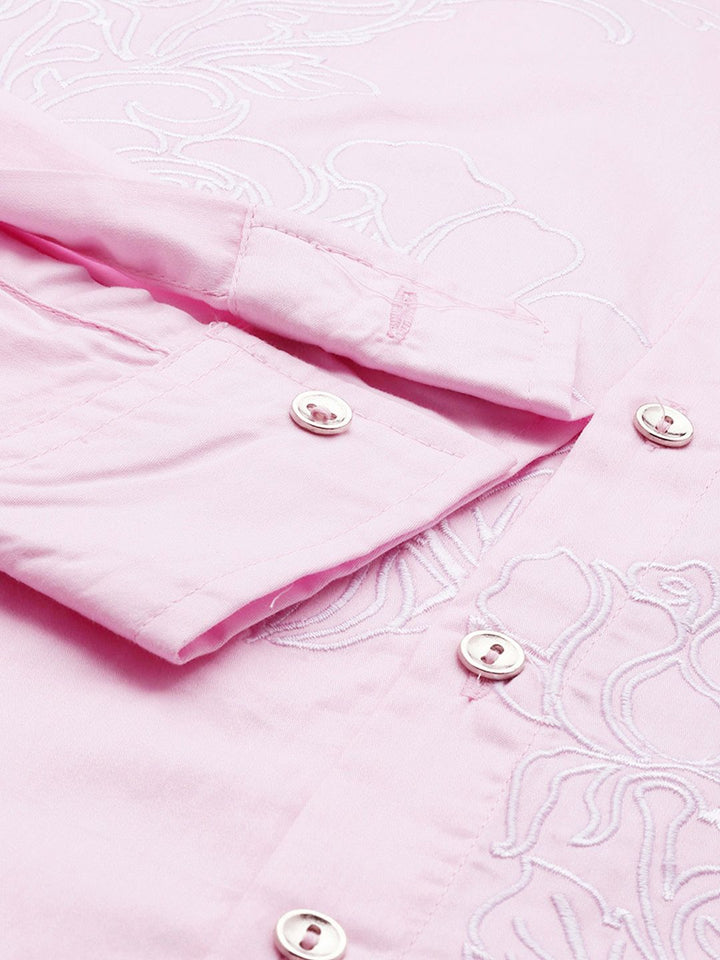 House of Pataudi Floral Embroidered Pure Cotton Party Jashn Shirt