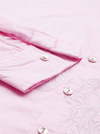House of Pataudi Floral Embroidered Pure Cotton Party Jashn Shirt