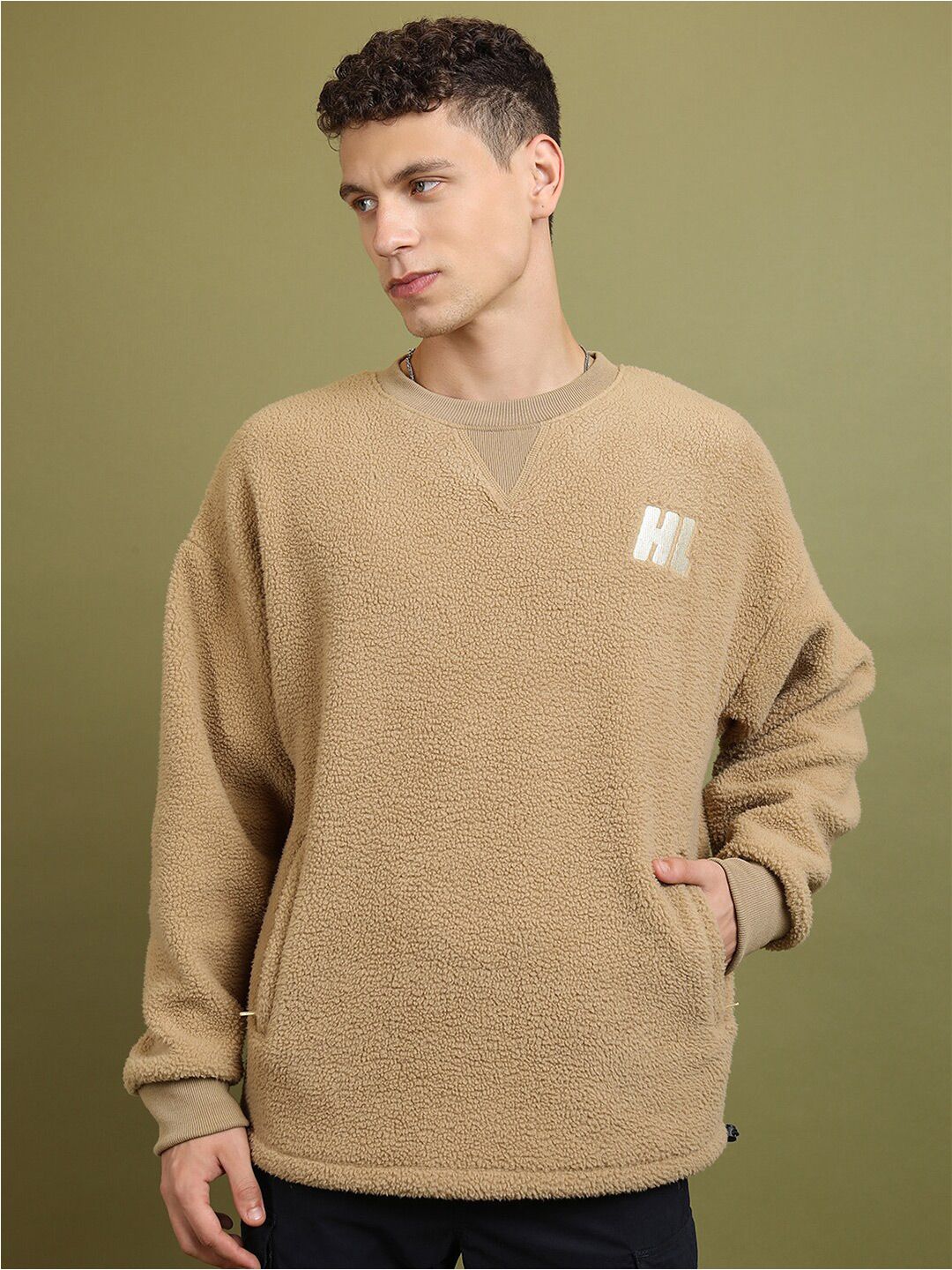 HIGHLANDER Brown Oversized Drop Shoulder Sleeves Sweatshirt