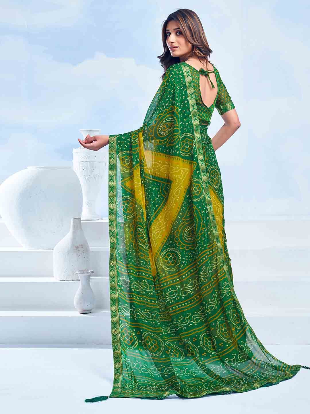 KALINI Bandhani Zari Pure Chiffon Bandhani Saree