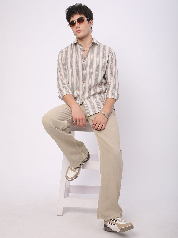 VASTRADO Men Classic Slim Fit Multi Stripes Opaque Striped Casual Shirt