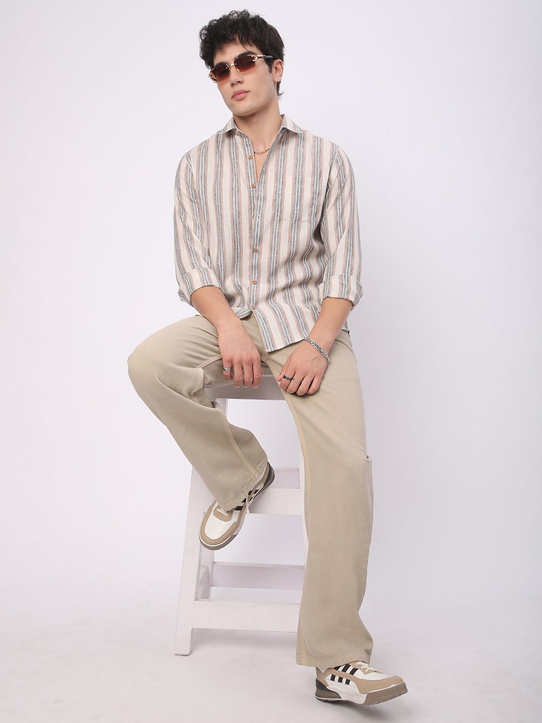 VASTRADO Men Classic Slim Fit Multi Stripes Opaque Striped Casual Shirt