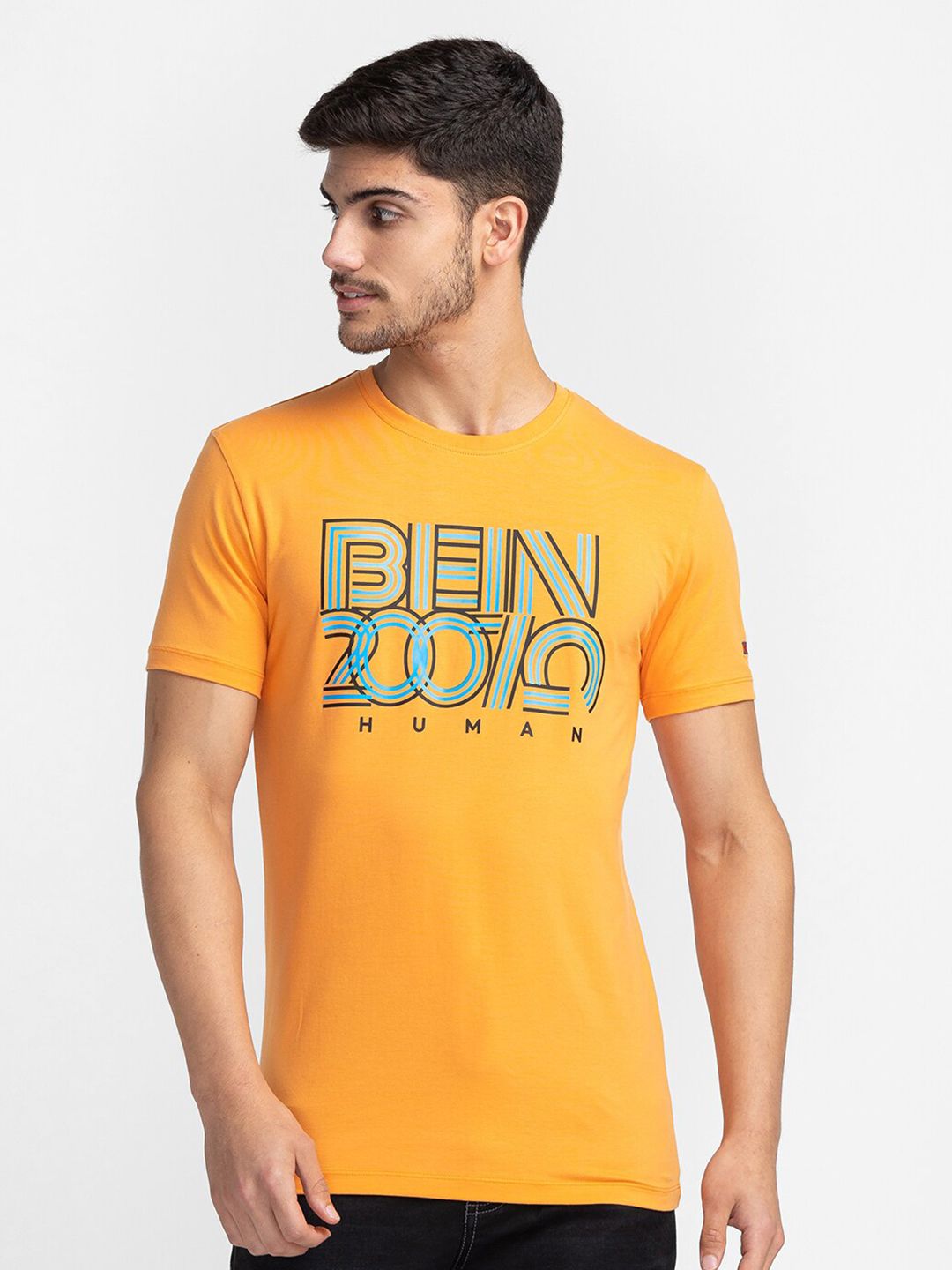 Being Human Typography Printed Regular-Fit Knitted Casual T-shirt