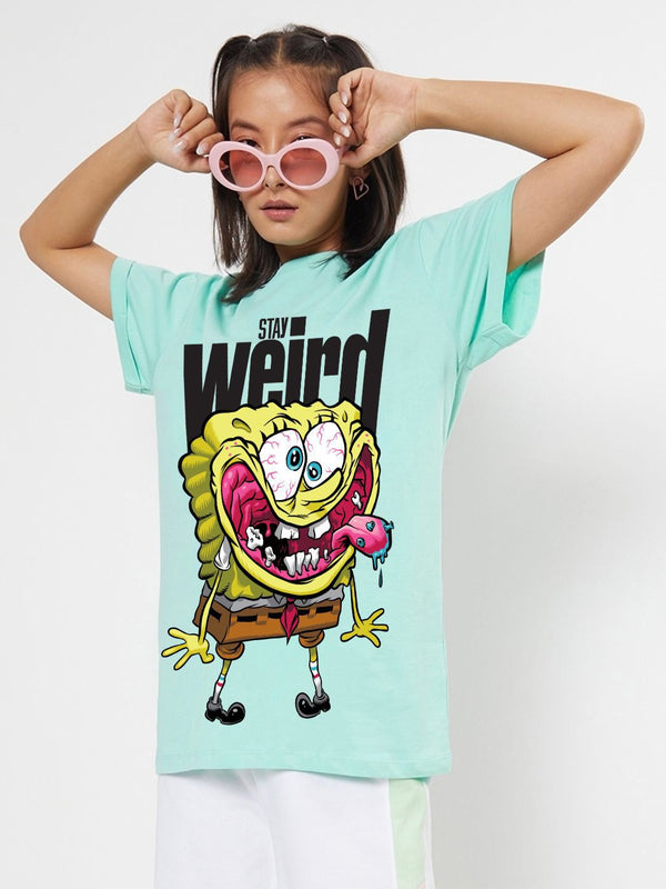 Bewakoof Women Graphic Printed Round Neck Pure Cotton Relaxed Fit Spongebob T-shirt