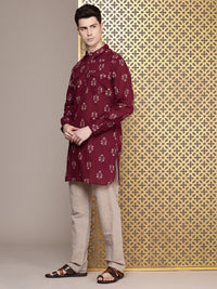 House of Pataudi Men Floral Printed Pure Cotton Kurta