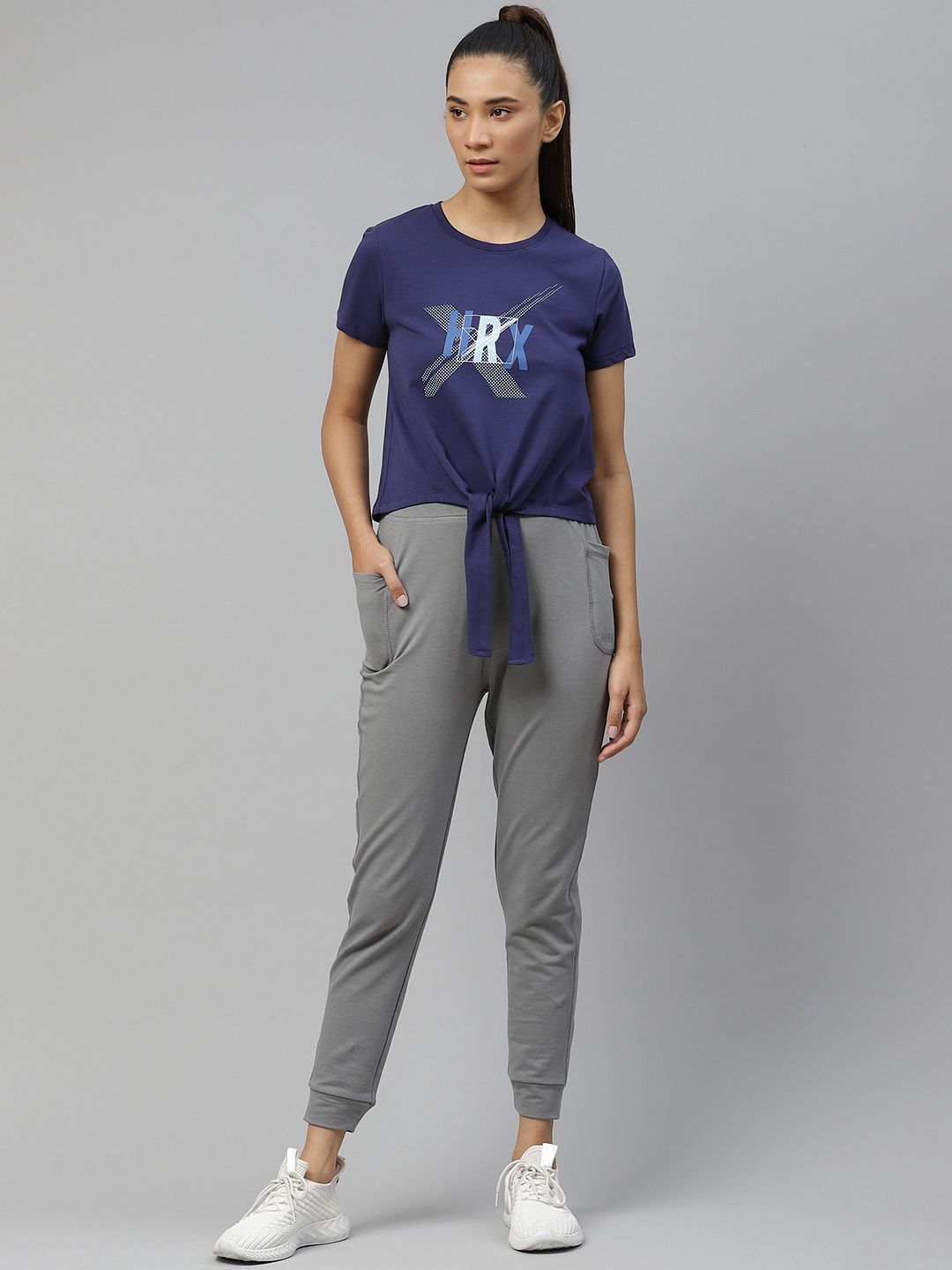 HRX By Hrithik Roshan Women Medieval Blue Solid Bio-Wash Lifestyle T-Shirt