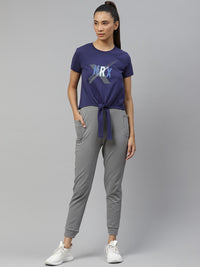 HRX By Hrithik Roshan Women Medieval Blue Solid Bio-Wash Lifestyle T-Shirt